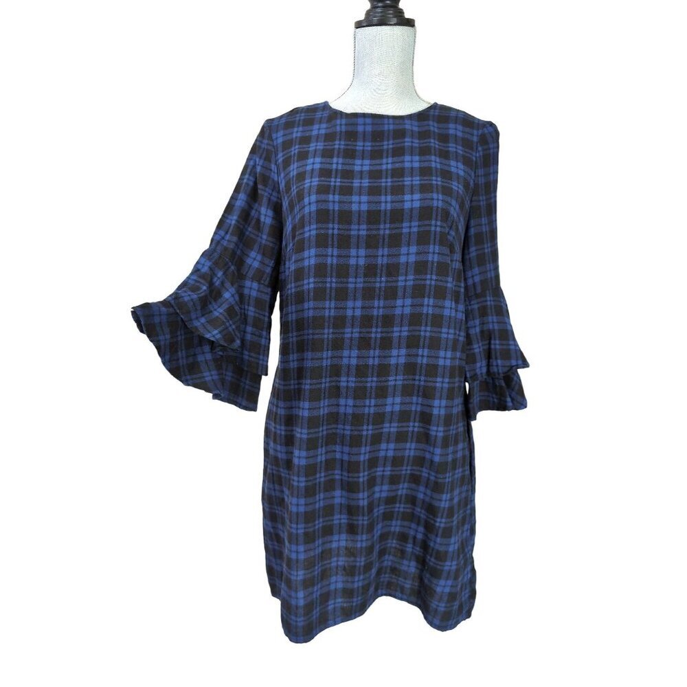 Beach Lunch Lounge Flannel Dress Women S Blue Black Plaid Academia‎ Western